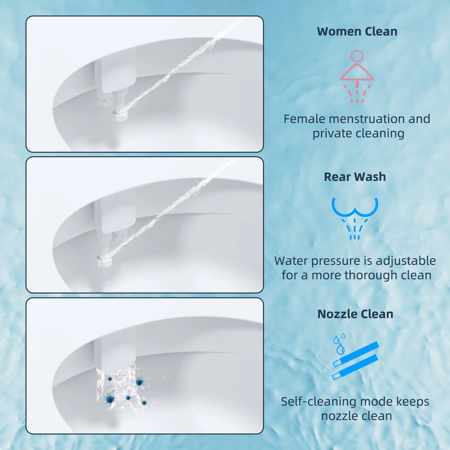 Toilet Seat Bidet Self Cleaning Dual Nozzle Non Electric