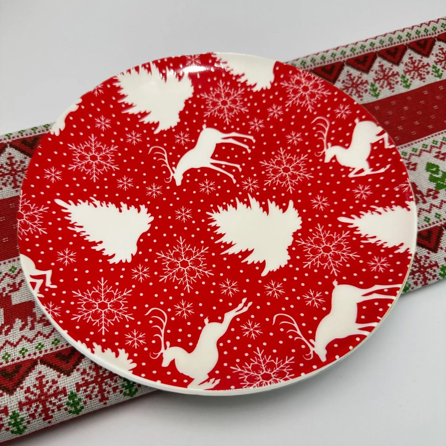 D20cm Christmas Ceramic Plates Christmas Element Table Decoration Dish Retro Village Atmosphere Dining Plate For Festival Decor