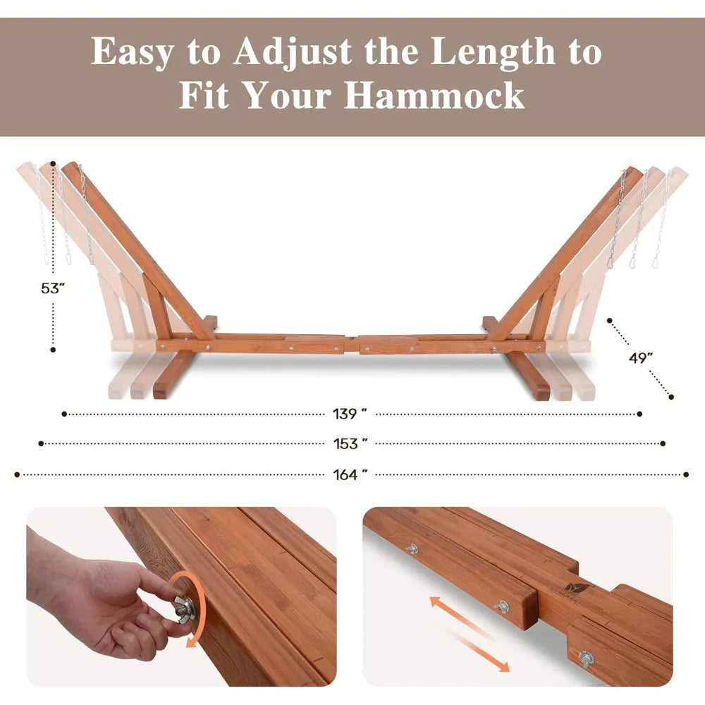 SUNCREAT Adjustable 12-14 ft Wooden Hammock Stand, Outdoor Larch Wood Hammock Stand Only, 475 lbs Capacity