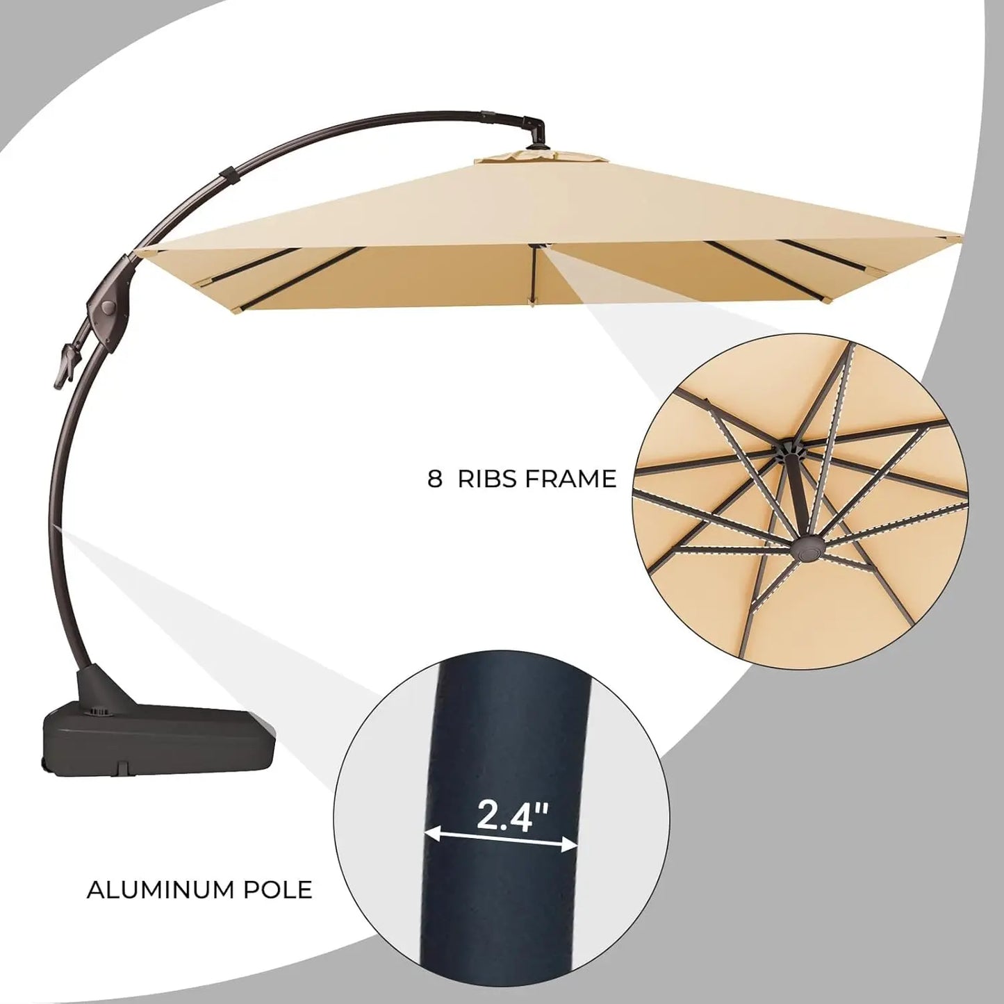 10x10 FT Patio Offset Umbrella Large Square Aluminum Cantilever Umbrella Base Included for Deck Porch