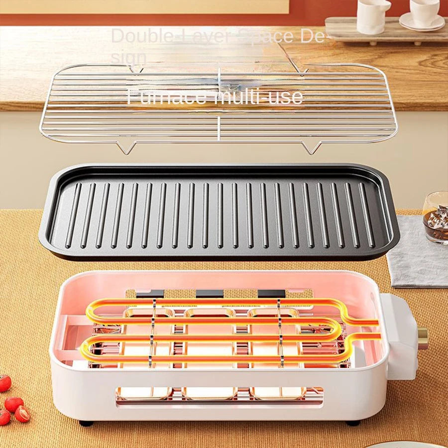 Electric Smoke Free Indoor Barbecue Grill Nonstick Portable