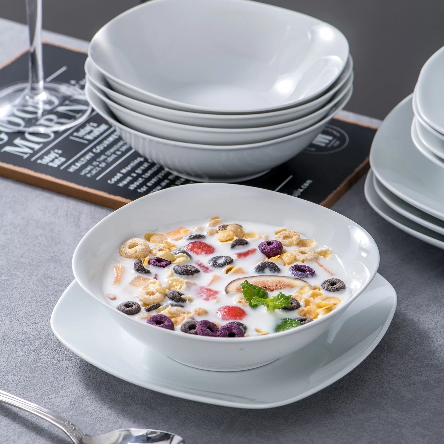 MALACASA Elisa 24-Piece Ceramic Porcelain Tableware Dinner Set Cereal Bowls Soup Dessert Plate Dinnerware Serive for 6 Person