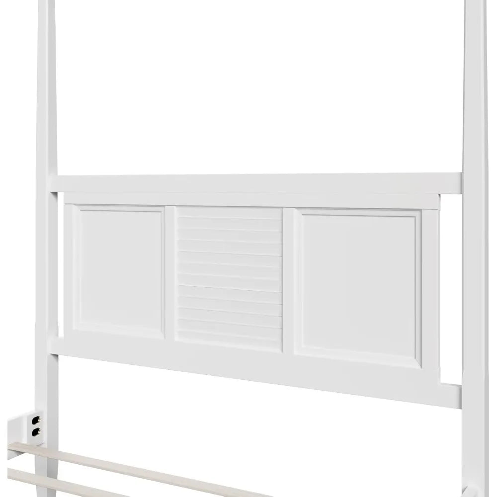 4-Poster Platform Bed King Size with Decorative Headboard and Footboards, Traditional Solid Wood Platform Bed Frame with Sturdy