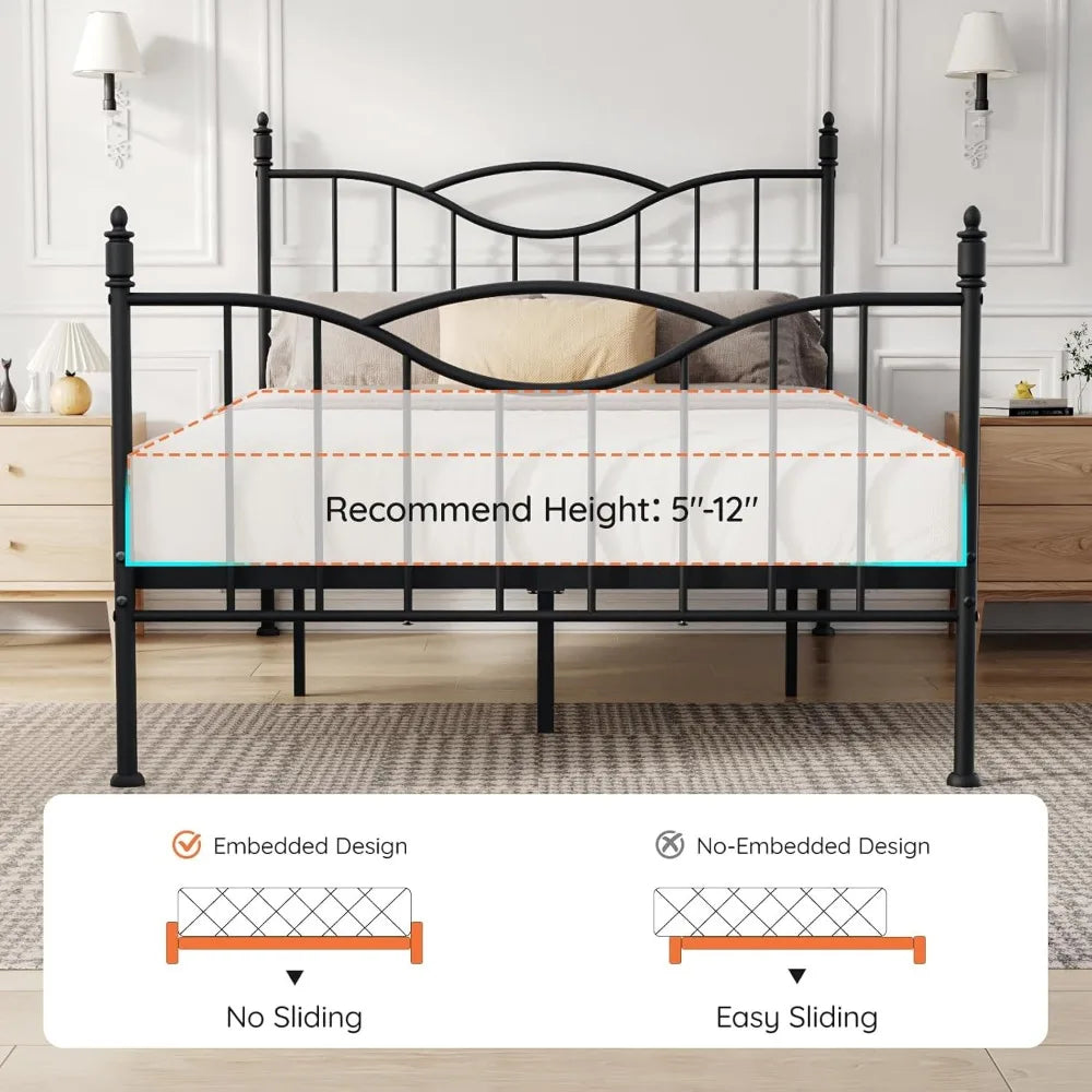 Full Size Bed Frame with Headboard,14 Inch Tall Metal Platform Bed Frame Mattress Foundation with Footboard, Under Bed Storage,