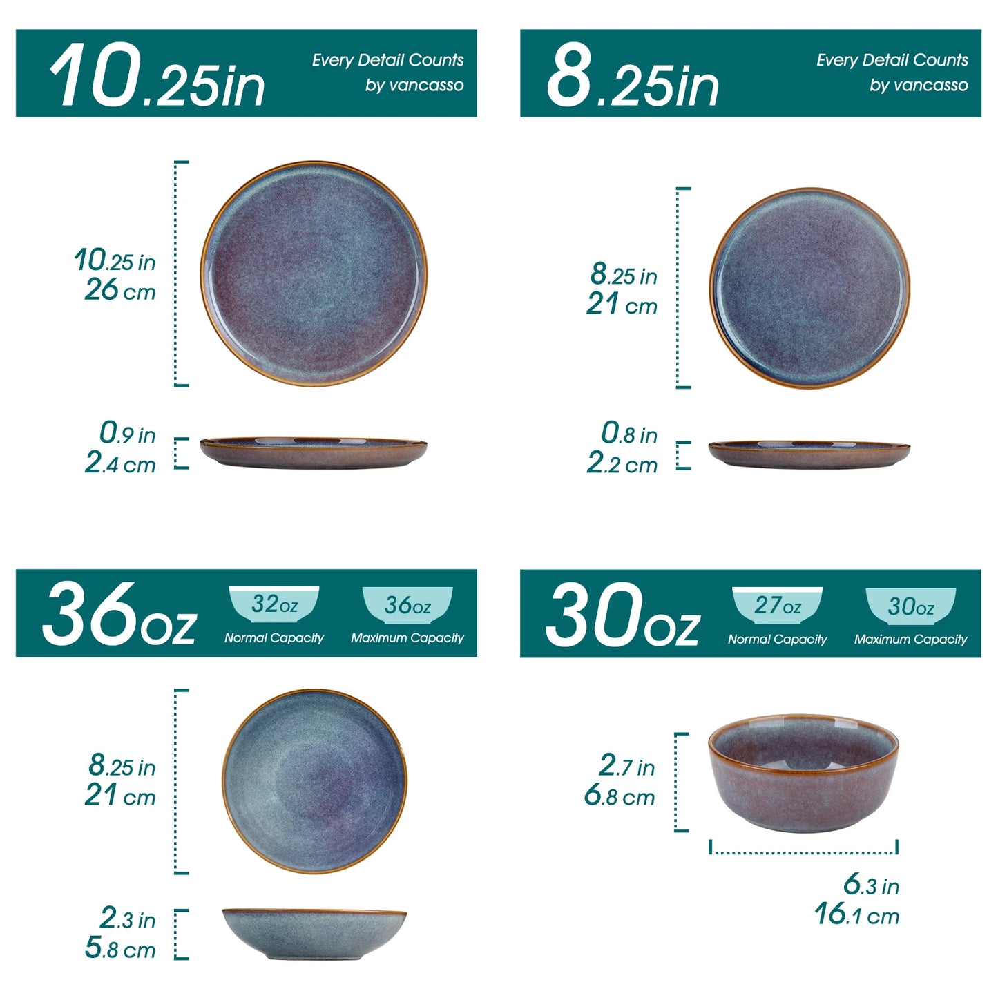 Vancasso Stoneware Dinner Plates Set 12 16 18 24 Piece Set