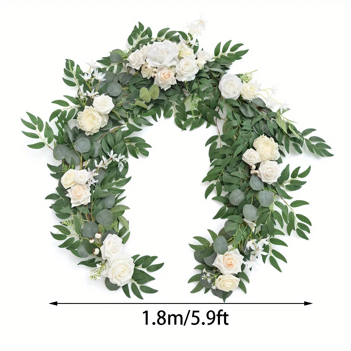 1Pc Eucalyptus Willow Leaf Flower Garland - 5.9ft Eucalyptus & Rose, Sweetheart Table Decor for Wedding Reception,
