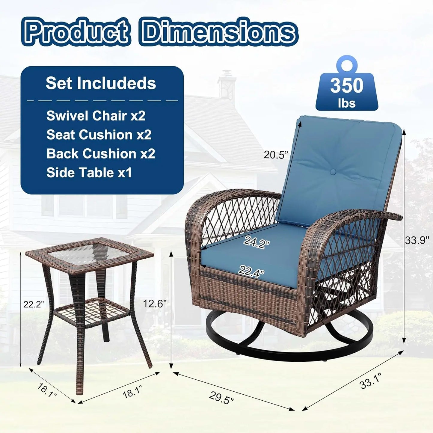 Swivel Rocker Patio Chairs Set of 2 with Side Table, 3 Pieces Patio Wicker Glider Chairs with Thickened Cushions, Outdoor Wicker