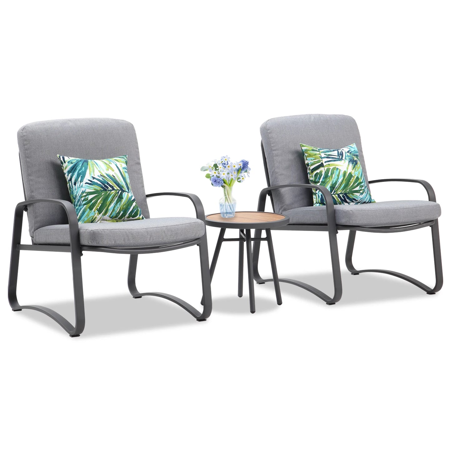 NAGA BAHNA 3 Piece Rocking Bistro Set Wicker Patio Outdoor Furniture Porch Chairs Conversation Sets with DPC Coffee Table