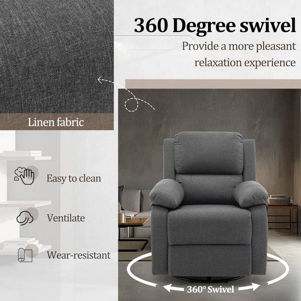 360 Swivel Rocker Chair for Adults, Small Rocking Recliner Chair , Upholstered Fabric Glider Recliner Nursery Chair