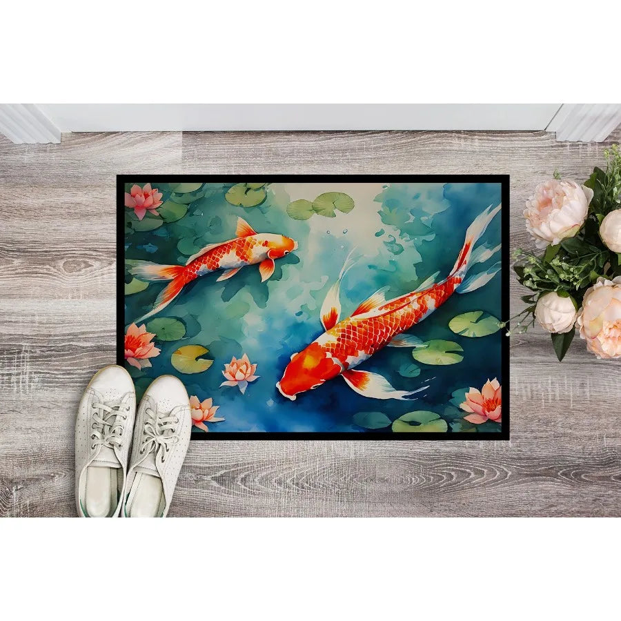 Koi Fish Doormat Front Door Mat Indoor Outdoor Rugs for Entryway Non Slip Washable Low Pile 24H X 36W