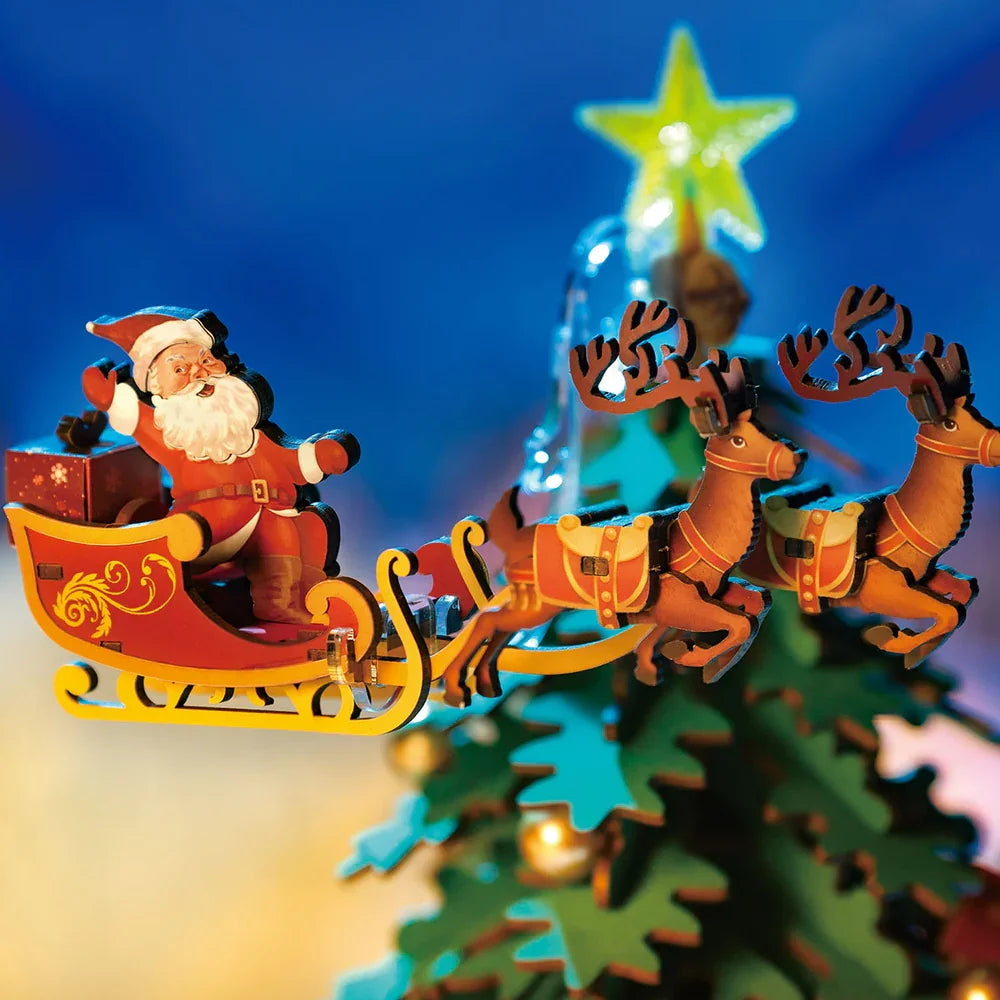 Robotime Rolife Christmas Melody Tree Music Boxes 3D Wooden Puzzle with Light Perfect Gifts for Family Easy Assemble Toys