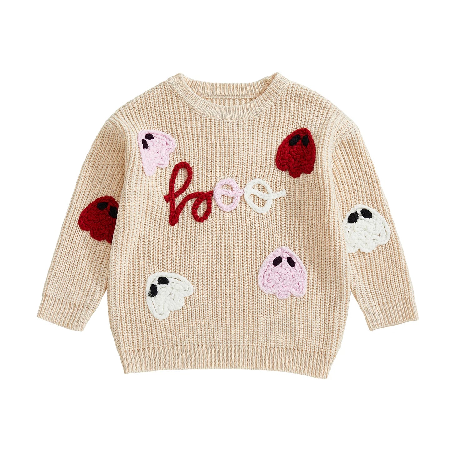 Spooky Halloween Sweater with Pumpkins and Bats Knitted Long Sleeve Crew Neck Pullover for Kids Boy Girl
