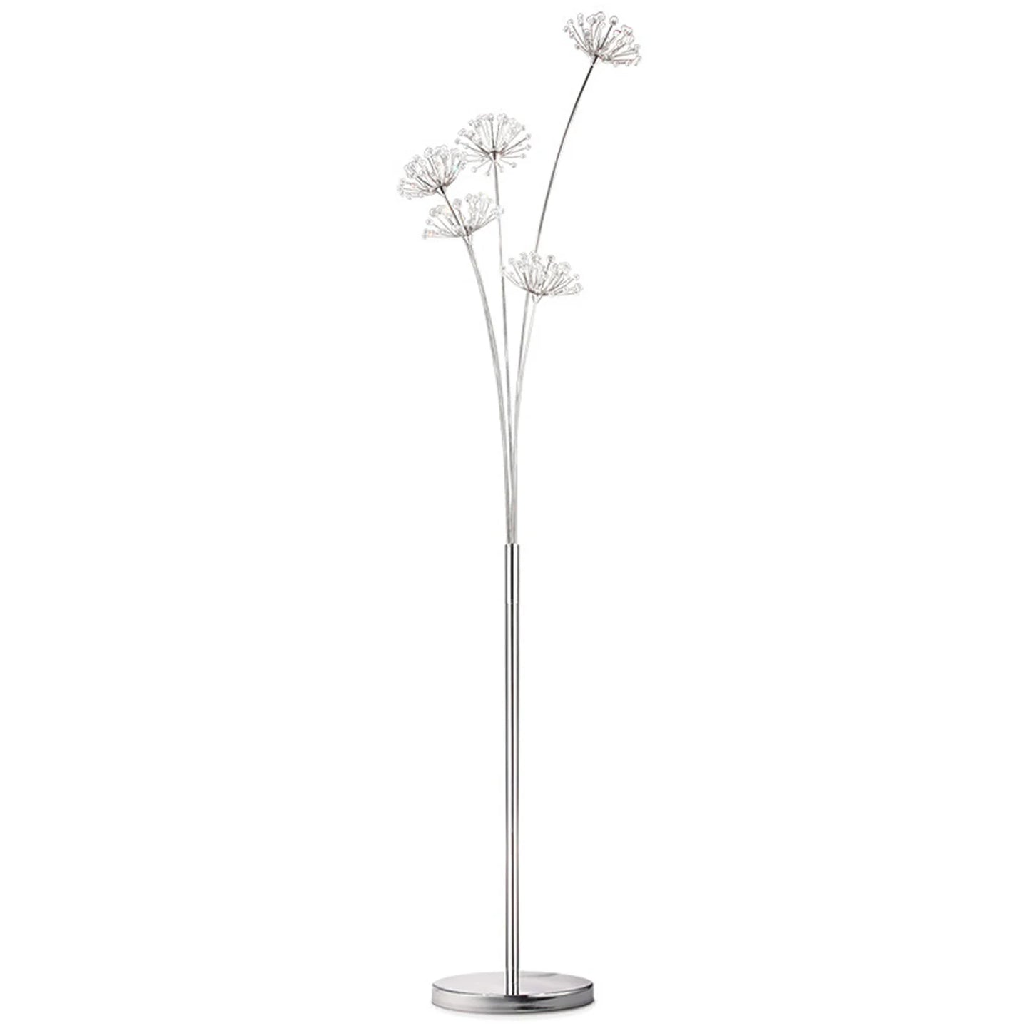 Silver Crystal Floor Lamp, 5-Head, Modern Design, 175cm Height, Stylish Lighting for Living Room