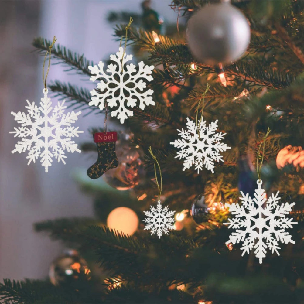 12pcs Christmas Fake Snowflakes With Small hole Xmas Tree Hanging Ornament Simulation Snowflakes Winter Christmas Ornaments