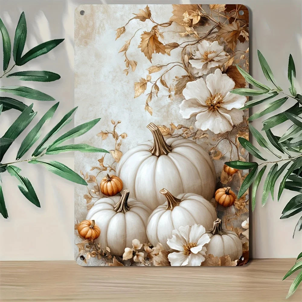Charming Pumpkin Floral Metal Sign For Thanksgiving Decor