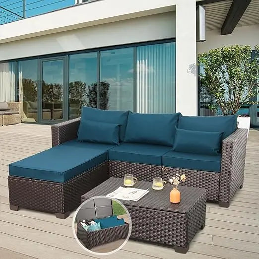 Patio Furniture Set Outdoor Sectional Sofa Set 3 Pieces Wicker Patio Furniture Outdoor Couch Outdoor Ottoman Coffee Table
