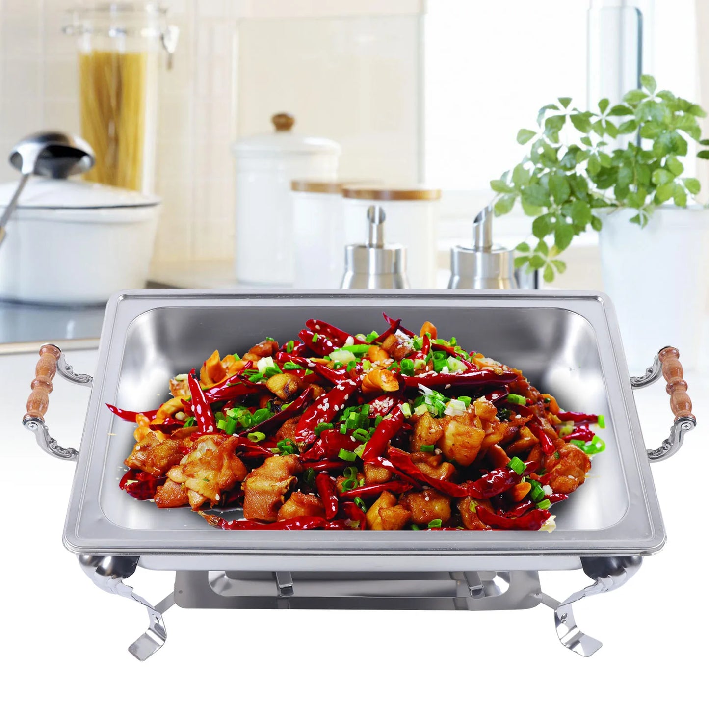 Bymaocar 9L /8quart Catering Stainless Steel Rectangle Chafer Chafing Dish Set Serving Plates Buffet Party Food Warmer Tableware