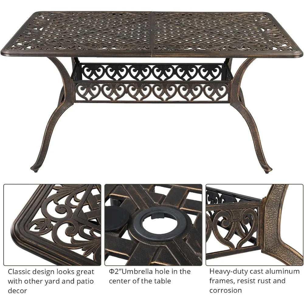 Modern Cast Aluminum Outdoor Dining Table for Six