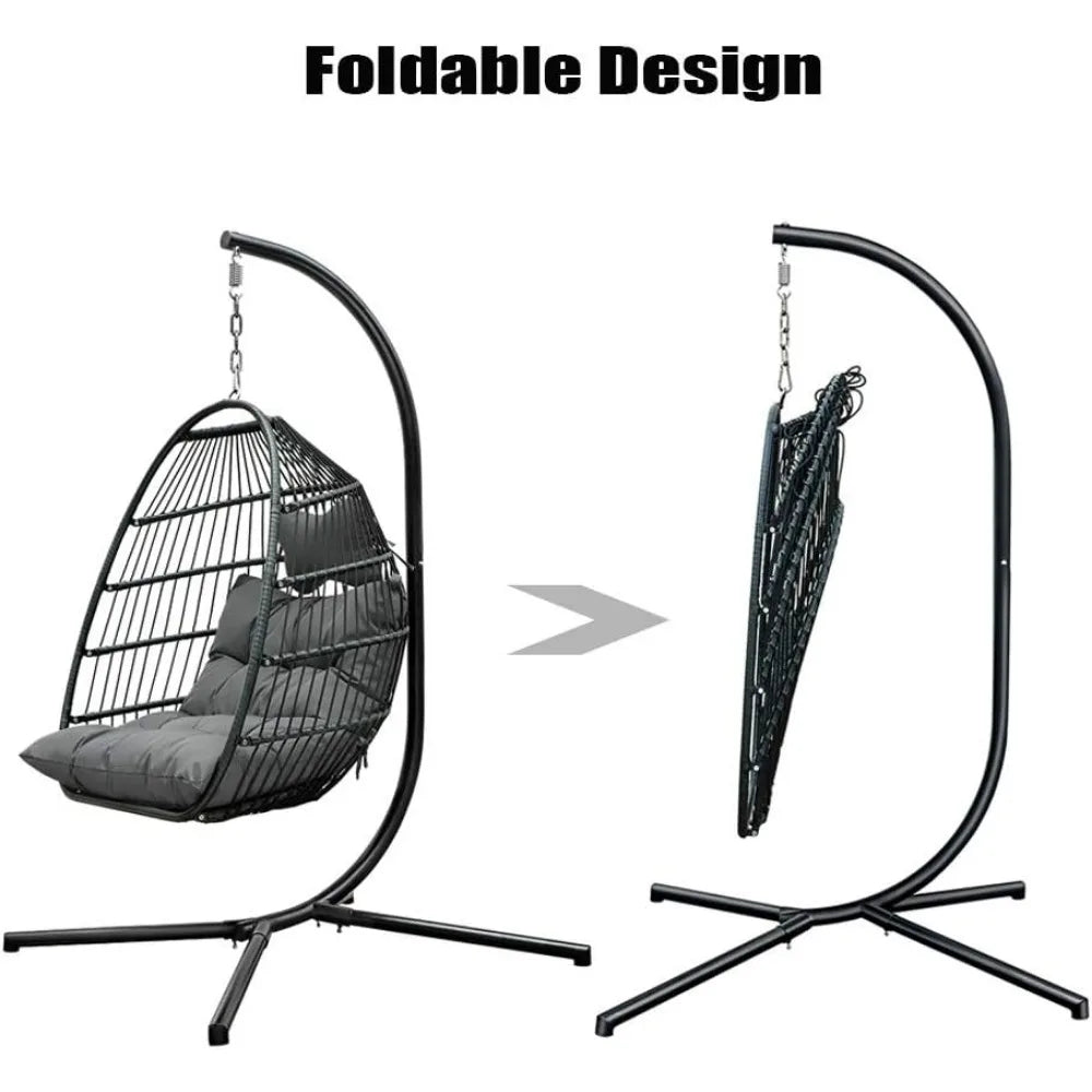 Foldable Rattan Wicker Swing Chair with Cushion and Pillow