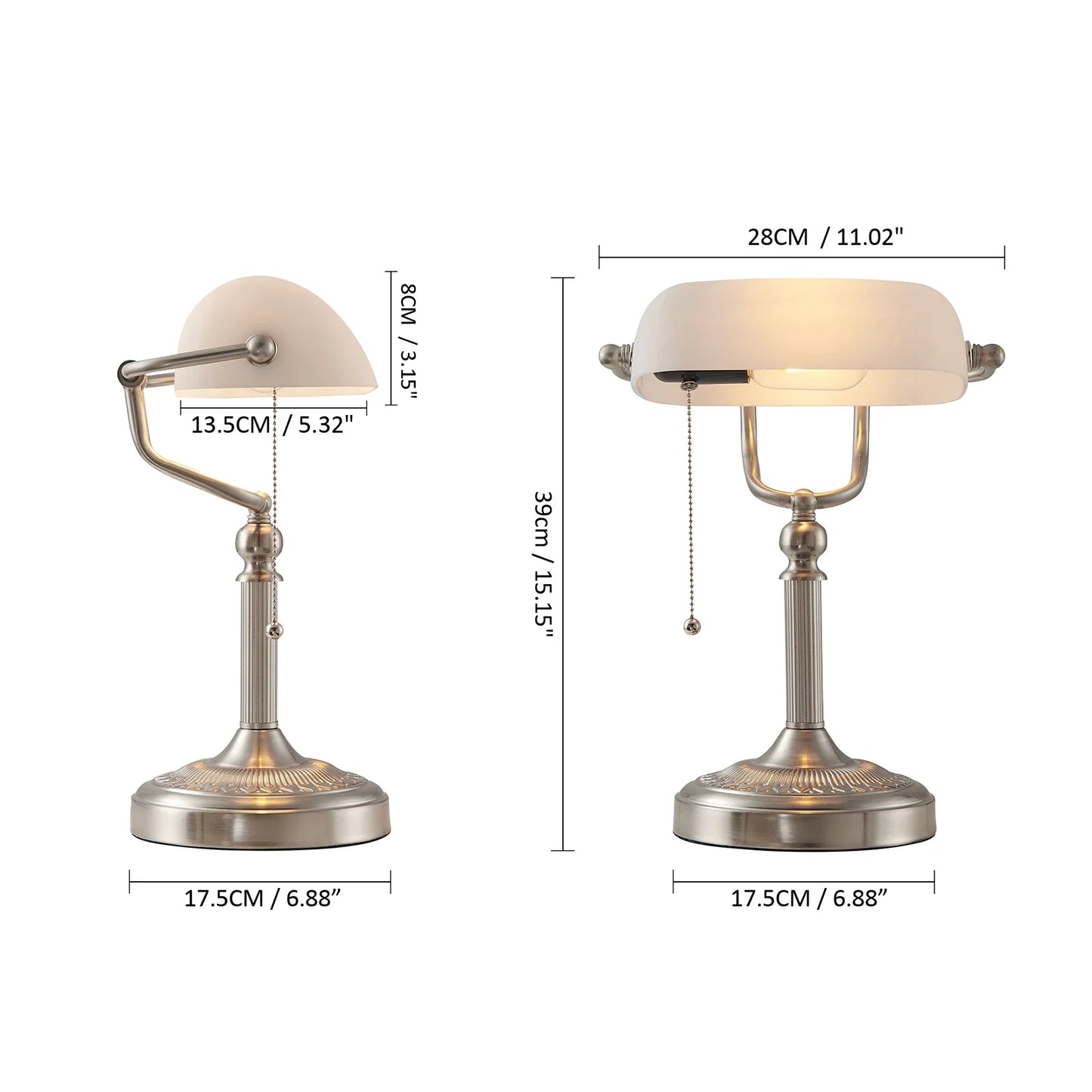 New Plug In Table lamp Glass Shade Bankers desk Lamp with Zipper Switch E27/E26 Living room Bedroom Bedside Sofa Library
