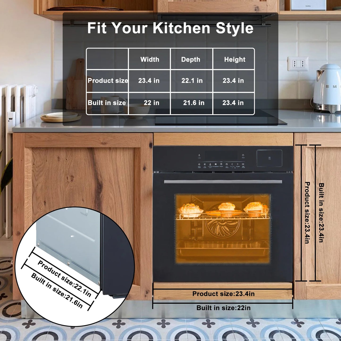 24 Inch Electric Wall Oven With Air Fry 8 Baking Modes