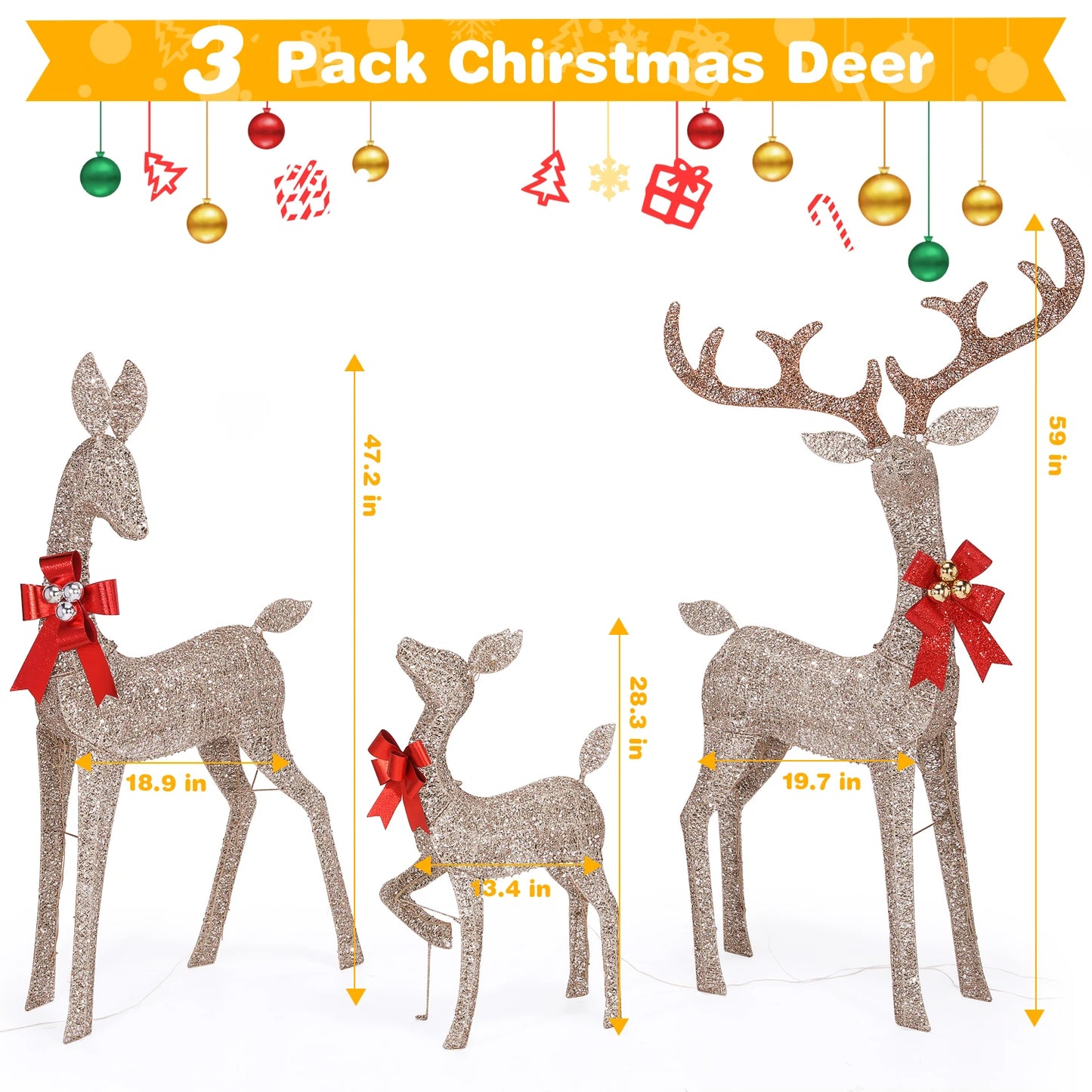 Indoor Outdoor Lighted Christmas Deer Family Set LED Lights