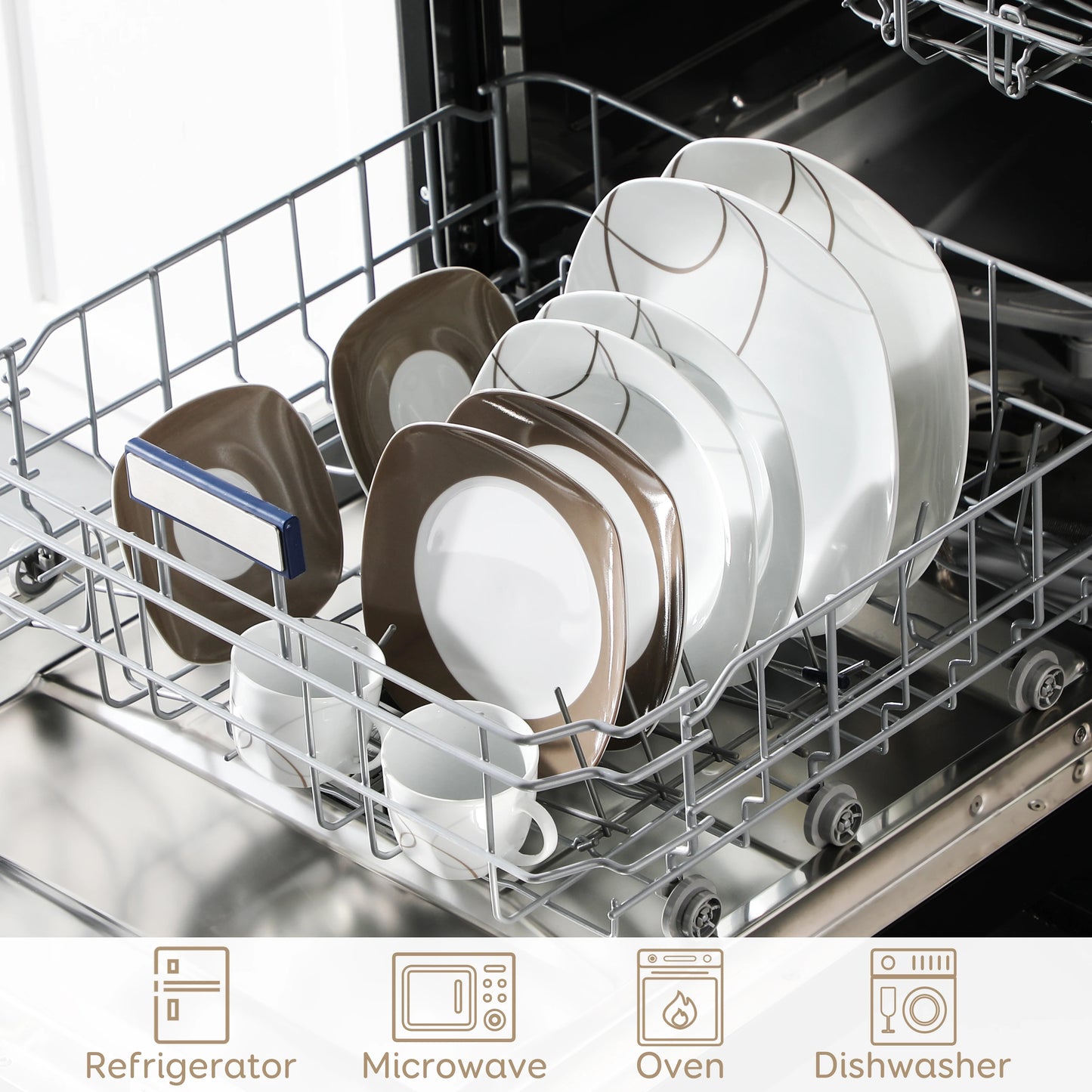 VEWEET 30-Piece Porcelain Ceramic Kitchen Dinner Plate Set with 6pcs Dessert Plates/Soup Plates/Dinner Plates/Cups/Saucers