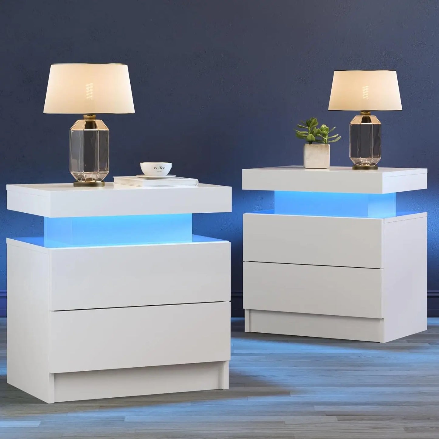 Modern Black LED Nightstand Set of Two for Bedroom