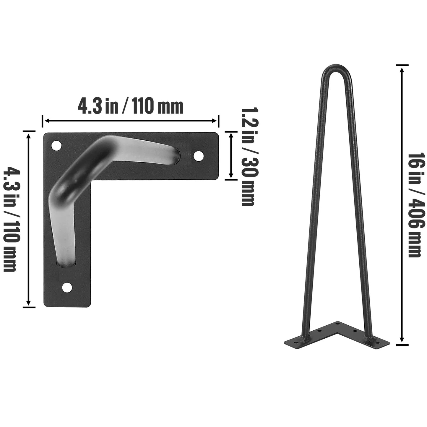 SucceBuy 16/19/28in Hairpin Furniture Legs 4PCS Black 500lbs Metal Heavy Duty Modern Table Legs For Nightstand Coffee Table