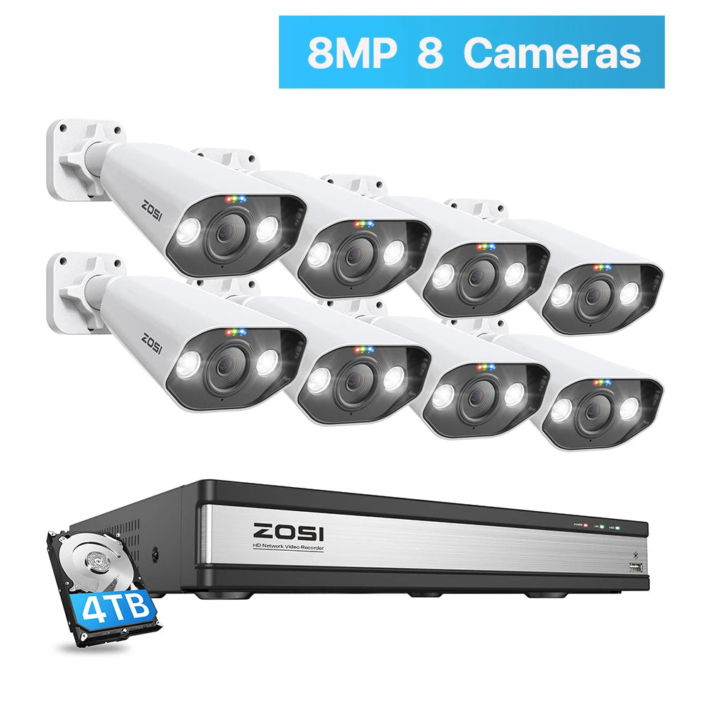 ZOSI 16CH 4K PoE Home Security Camera System 8MP NVR Set Outdoor Indoor Color Night Vision AI IP Camera Video Surveillance Kit