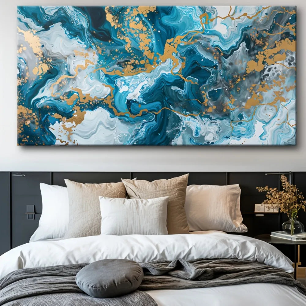 Blue Abstract Canvas Wall Art For Living Room Decor