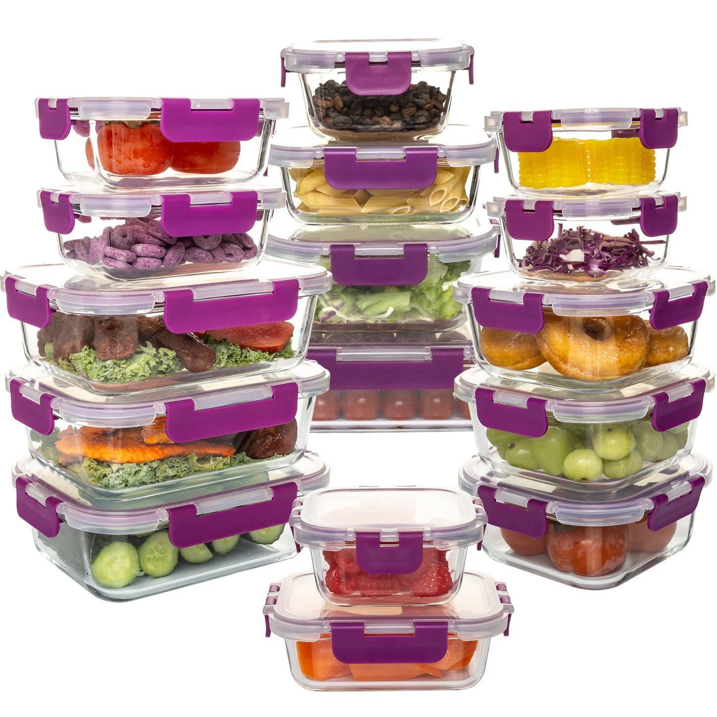 16 Piece Glass Food Storage Set Airtight Lids Microwave Safe