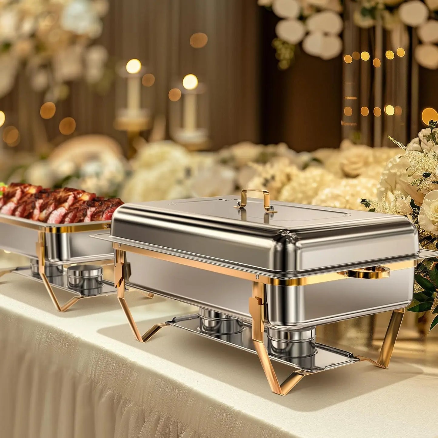 2/4Pack 8QT High Grade Chafing Dishes for Buffet, Chafers and Buffet Warmers Sets for Birthday, Wedding, Rolled-Edge Design