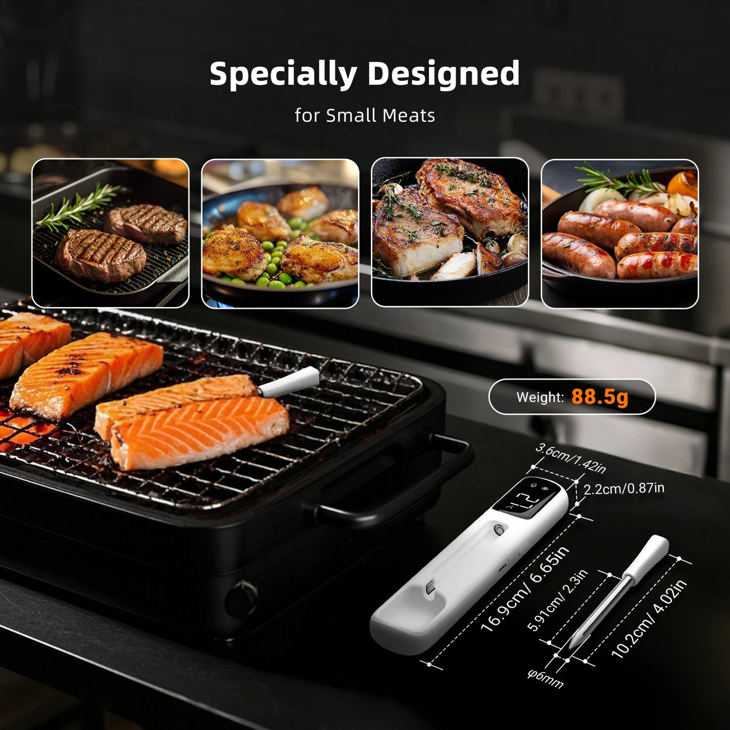 INKBIRD INT-11I-B Wireless Meat Thermometer, Bluetooth 5.4 1000ft,1s Response, IP67, 26 Presets, LED Display,for BBQ/Grill/Party