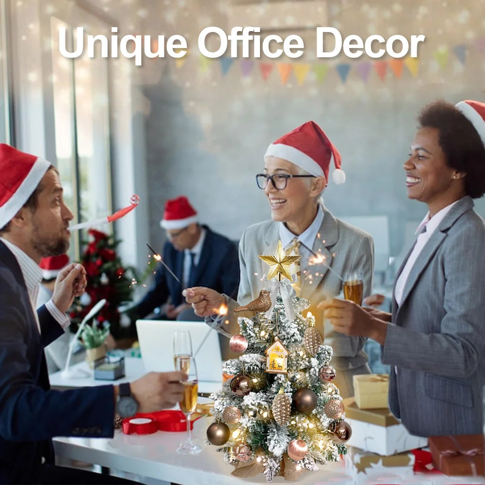 With Flocked Snow 22in Mini Christmas Tree for Table Top for Home & Office with Light Artificial Small Tabletop Woodland