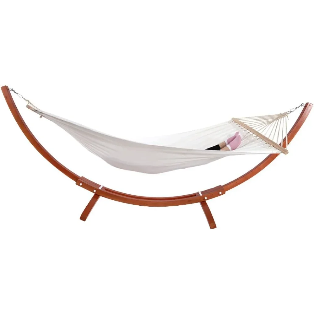 Double Hammock with Wood Arc Stand Outdoor Furniture for Adults and Babies