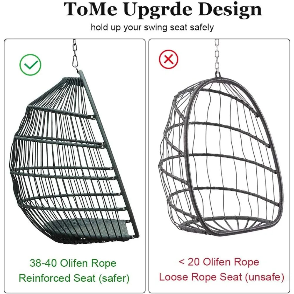 Foldable Rattan Wicker Swing Chair with Cushion and Pillow