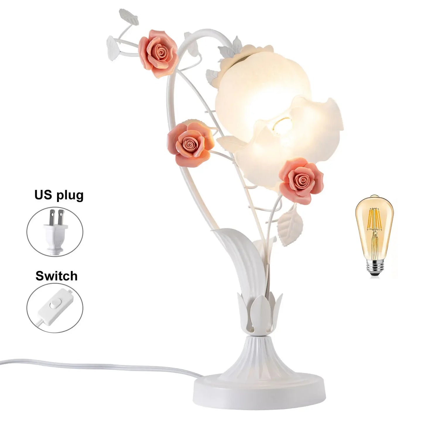 Pink Rose Decorative Lamp - Glass Shade LED Lighting, E26 Bulb for Home & Gifts