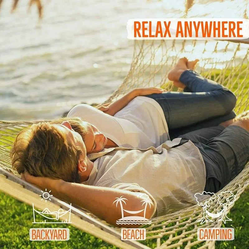 Castaway Living 13 ft. Double Traditional Hand Woven Cotton Rope Hammock with Free Extension Chains & Tree Hooks