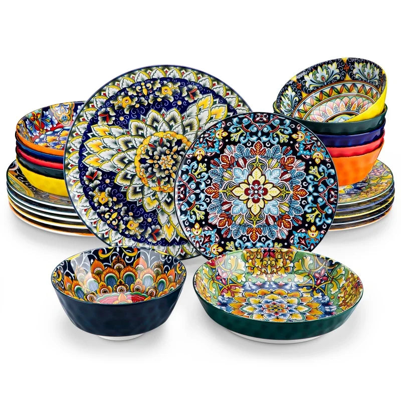 Malacasa Bohemia Retro Ceramic Dinnerware Set Floral