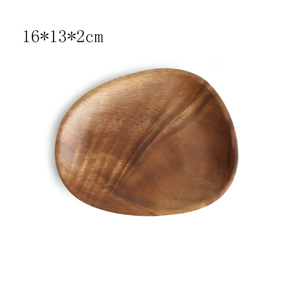 Walnut Acacia Irregular Oval Solid Wood Dinner Plate Tray