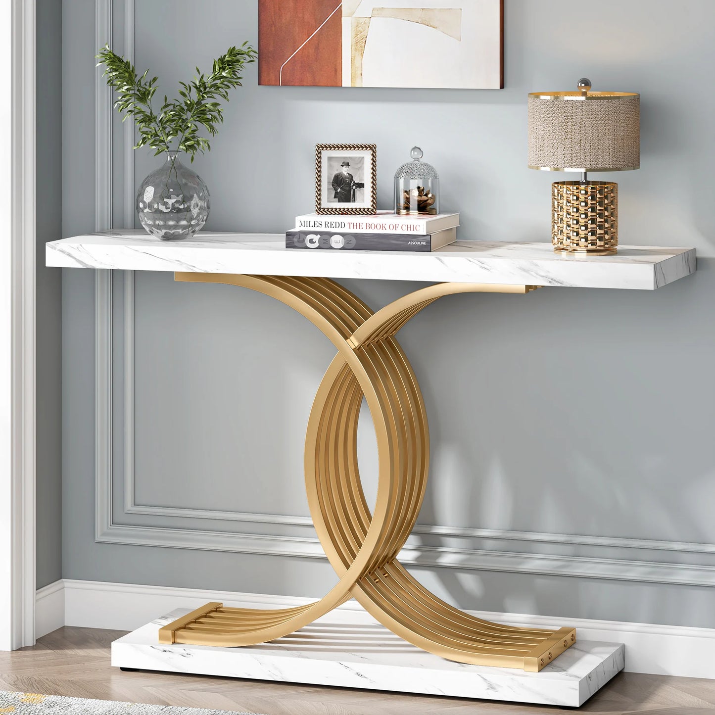 Tribesigns Modern Gold Console Table with Geometric Metal Legs