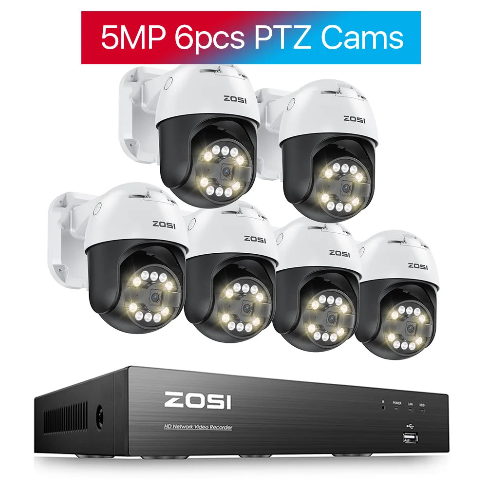 ZOSI 8CH 5MP PTZ Security POE IP Camera System Two Way Audio AI Face Detect 8MP NVR Kit CCTV Home Outdoor Video Surveillance Set