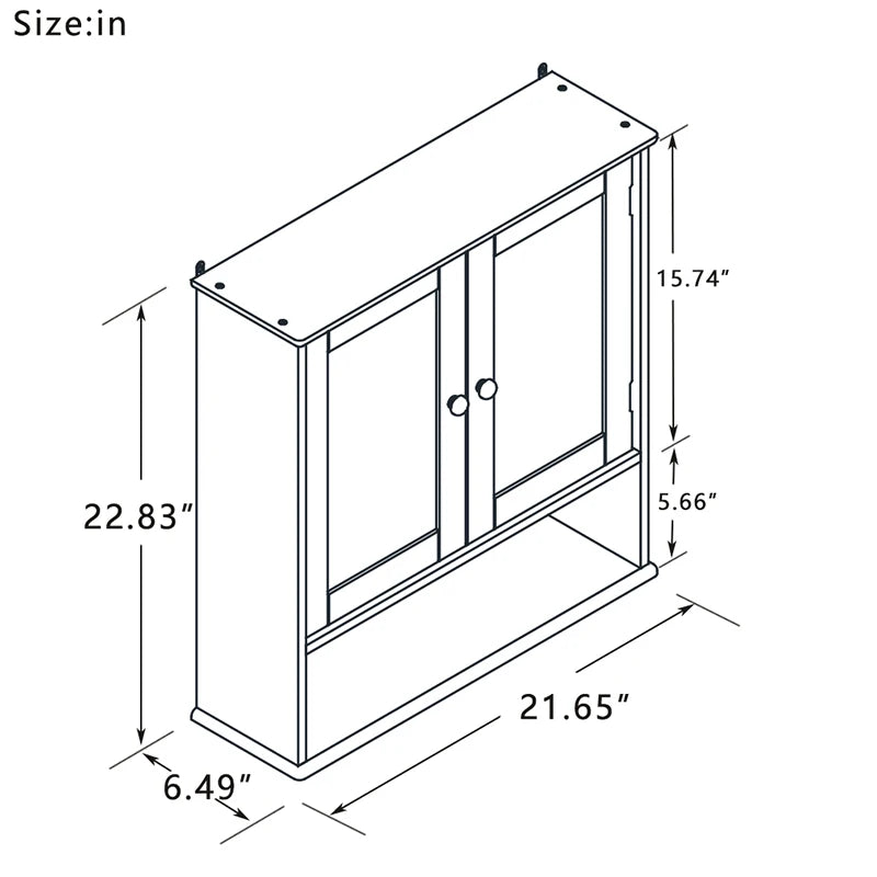 White Wall Cabinet, Bathroom Storage Cabinet with Double Mirror Doors, Wood Hanging Wall Mounted Cabinet, Laundry Room, Kitchen
