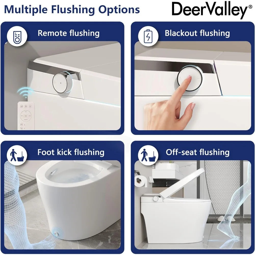 DeerValley Smart Toilet, One Piece Tankless Toilet with Bidet Built in Smart Bidet Toilet with 1.28GPF Auto Flush, Foot Kick, Bl