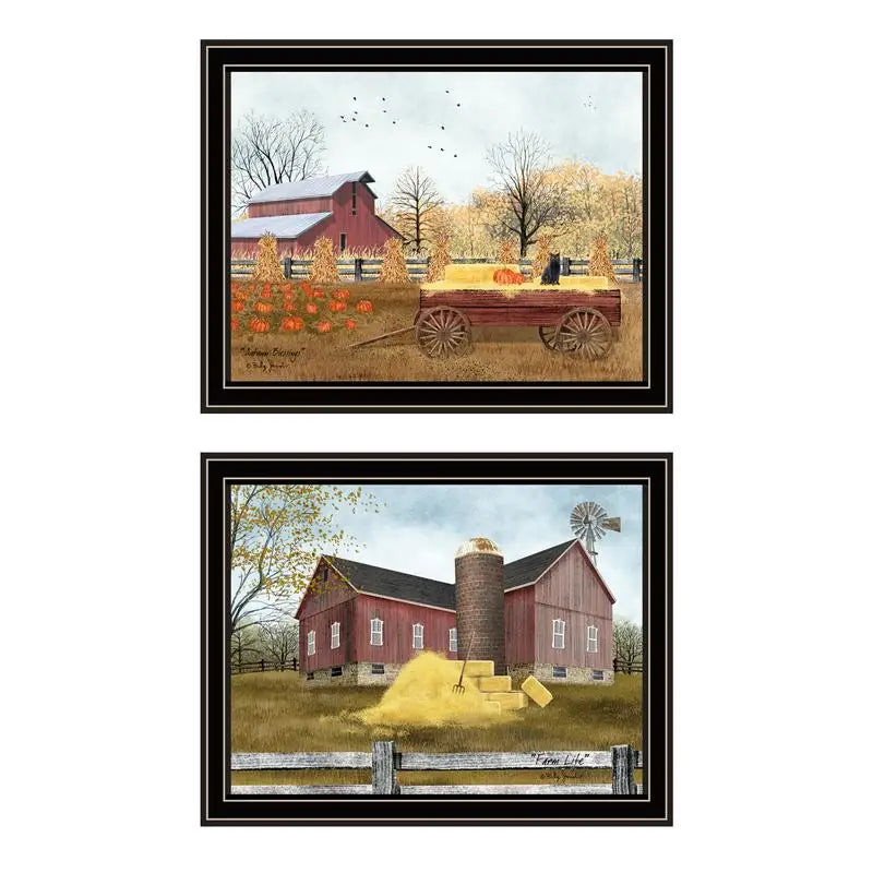 2-Piece Autumn Blessings Farm Life Black Framed Wall Art for Living Room and Bedroom Decor by Billy Jacobs