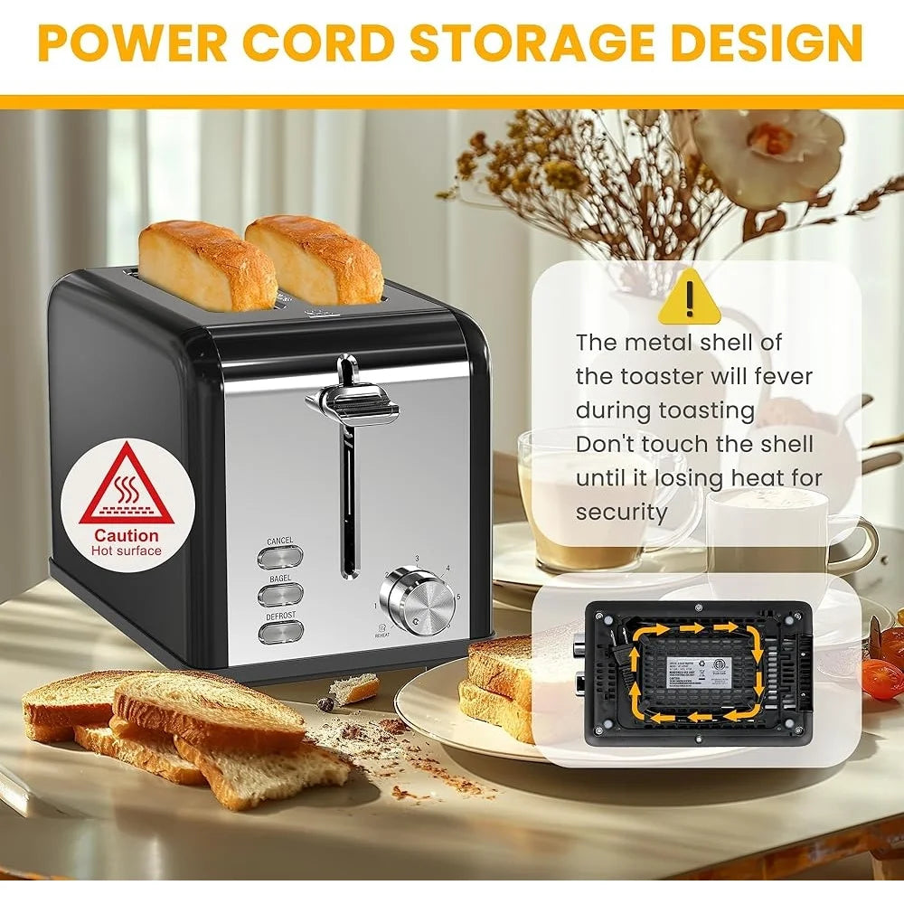 2 Slice Toaster 6 Settings Extra Wide Slot Crumb Tray