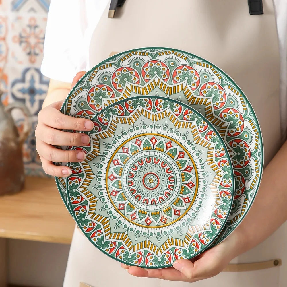 Vancasso Bohemian Mandala Patterned Ceremic Tableware 16PCS Porcelain Dinnerware Set with Dinner Plate Dessert Plate Bowl Mug
