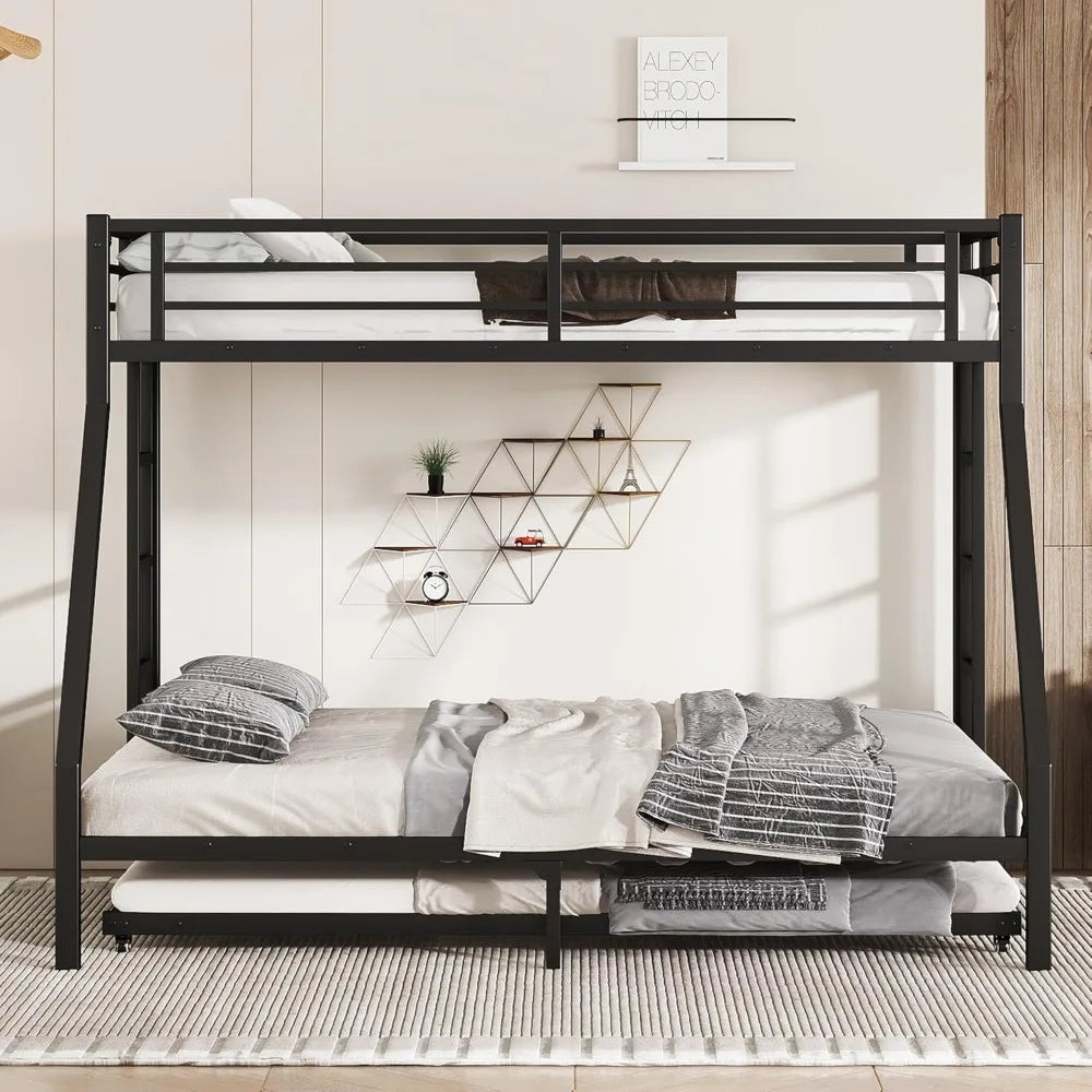 Harper And Bright Metal Bunk Bed With Trundle And Guardrail