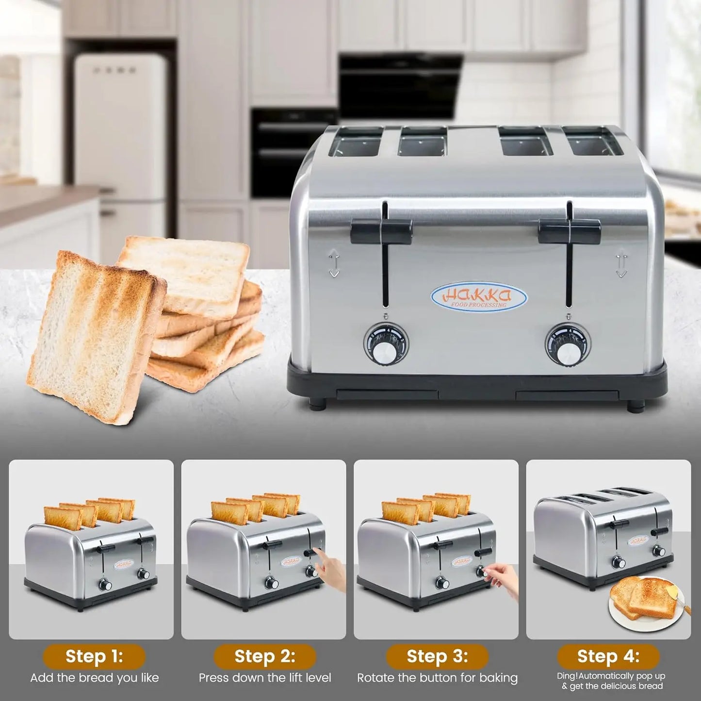 Iosn 4 Slice Stainless Steel Toaster With Auto Shut Off
